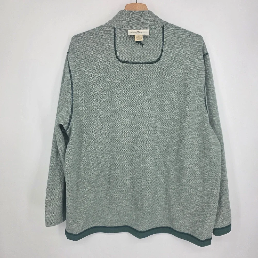 Tommy Bahama Reversible Quarter Zip Pullover Mens XXL Green Herringbone Knit